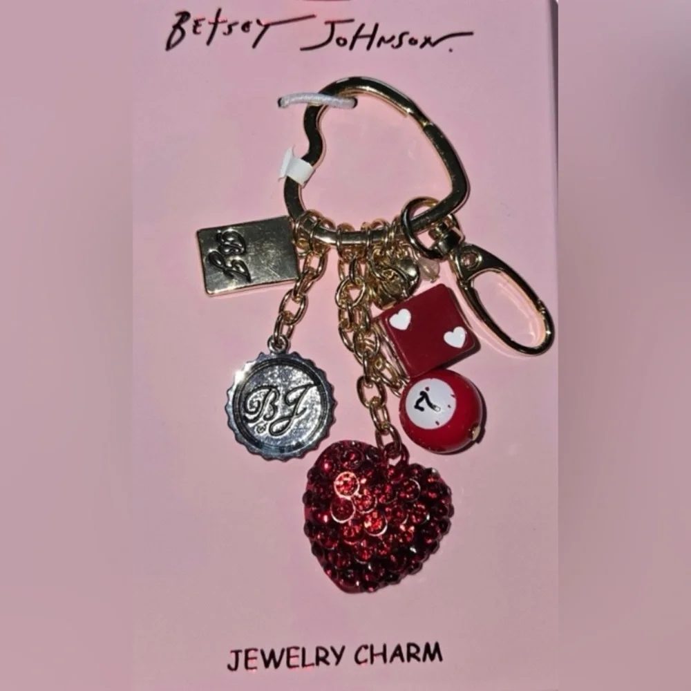 BETSEY JOHNSON Valentine Cherry Soda Pop Multiple Charms Bag Charm Keychain NWT